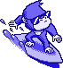 Patch, the PatchWave mascot, surfing a wave